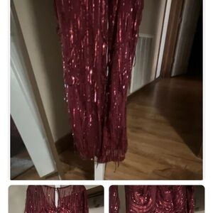 Fashion Nova Burgundy Sequin Jumpsuit